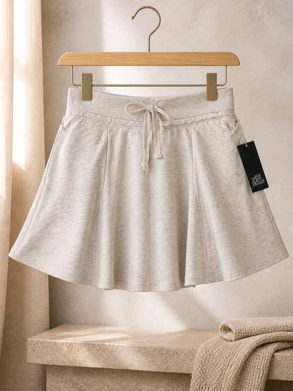 Casual Drawstring Flare Skort- Cream